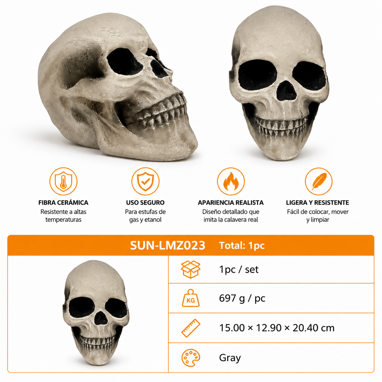 Calabera Cerámica para Chimeneas y Estufas de Gas | Modelo SUN-LMZ023