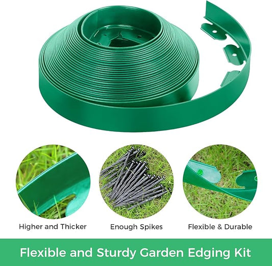 Borde Separador de Jardín Flexible 10 m x 5 cm | Con Clavijas de Sujeción | Marrón, Negro o Verde