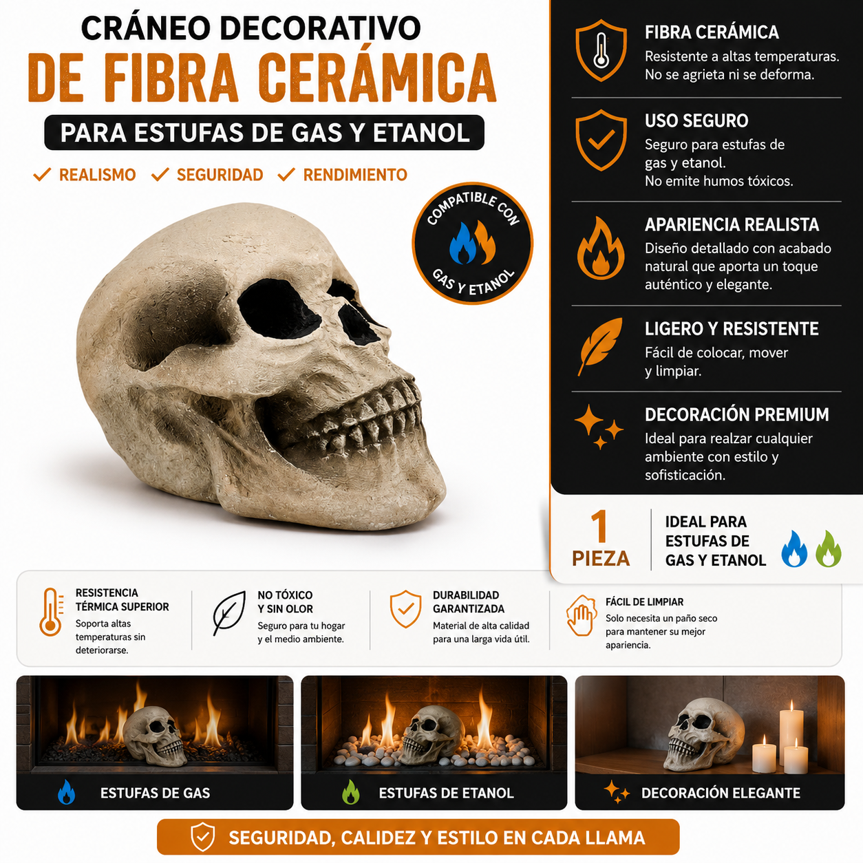 Calabera Cerámica para Chimeneas y Estufas de Gas | Modelo SUN-LMZ023