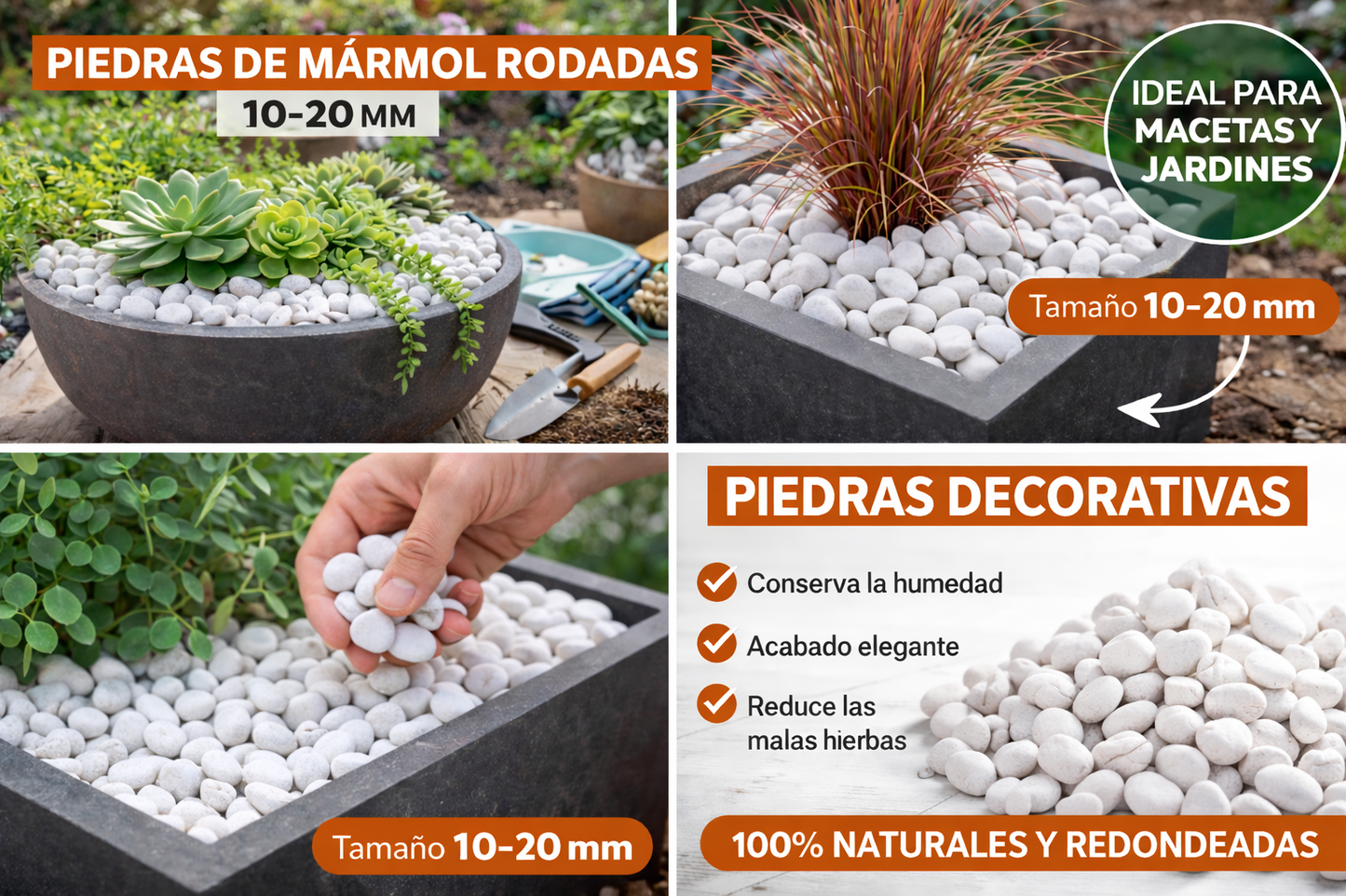 Canto Rodado Blanco Especial 10-20 mm (99 %) | Piedra Decorativa para Jardín y Macetas