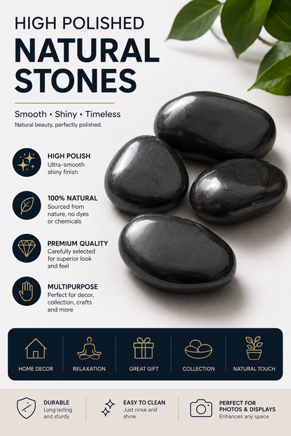 Piedras Negras Decorativas high polish 30-50 mm | Para Jardín Interior y Exterior