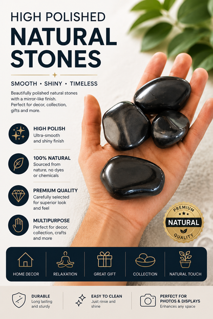 Piedras Negras Decorativas high polish 30-50 mm | Para Jardín Interior y Exterior